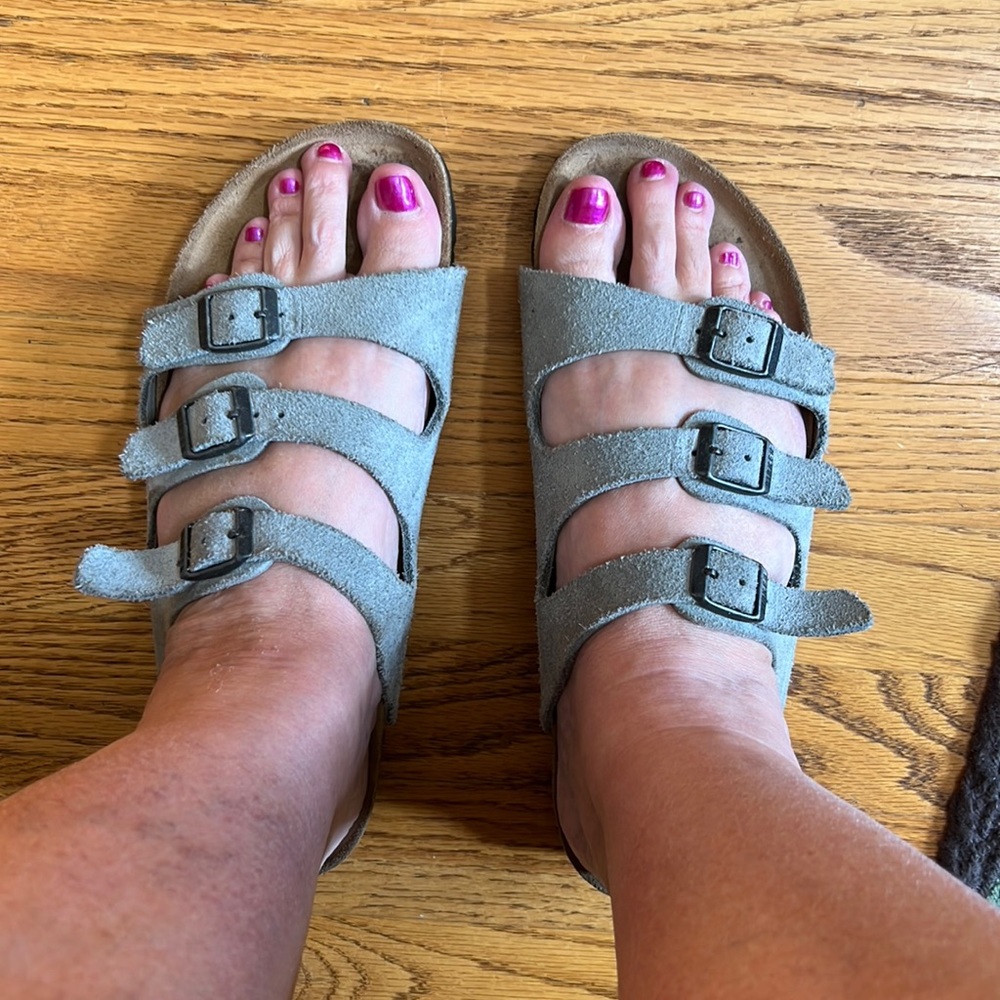 Birkenstock gray suede sandals